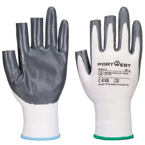 Grip 13 Nitrile 3 Fingerless Glove White/Grey PU