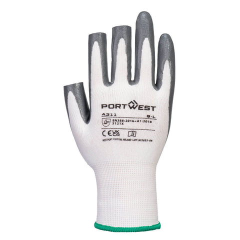 Grip 13 Nitrile 3 Fingerless Glove White/Grey PU